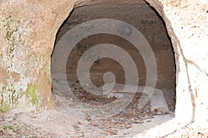 cave in the volcano stone with a simple seat