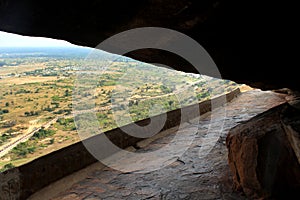 The cave way of jain stone beds of sittanavasal cave temple complex.