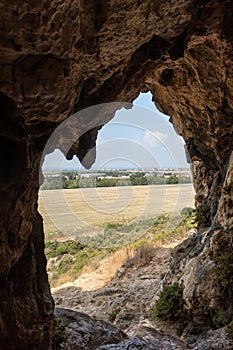 The cave  in which the primitive man lived in the national reserve - Nahal Mearot Nature Preserve, near Haifa, in northern Israel