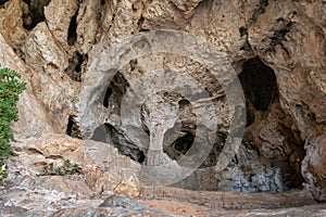 The cave  in which the primitive man lived in the national reserve - Nahal Mearot Nature Preserve, near Haifa, in northern Israel