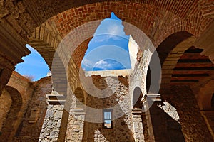 Caved in arched ceiling on medieval building