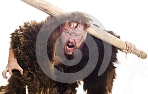 Caveman in bear skin