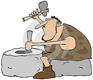 Caveman carving a wheel