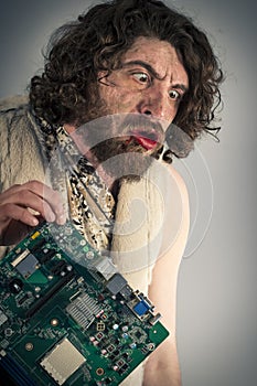 Caveman Confused Technology