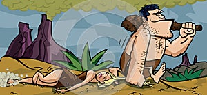 Caveman dragging his woman by her hair
