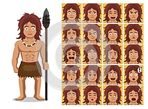 Caveman Family Hunter Muscular Man Cartoon Character Emotions