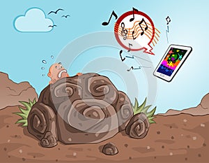 Caveman get scared seeing a gadget