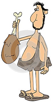 Caveman holding a giant, cooked bird drumstick