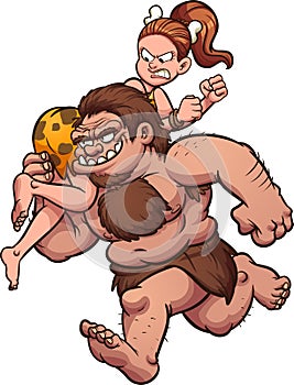 Cartoon caveman kidnapping cave woman photo
