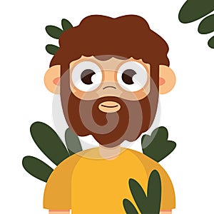 Caveman, manly boy hunting outdoors vector flat