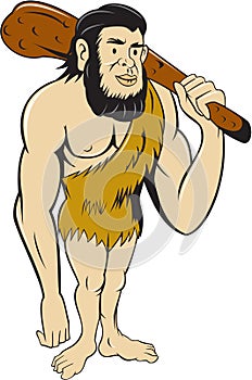 Caveman Neanderthal Man Holding Club Cartoon