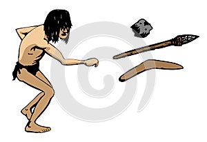 Caveman throws a weapon