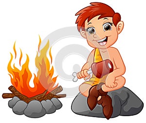 Cavemen cartoon sitting on white background