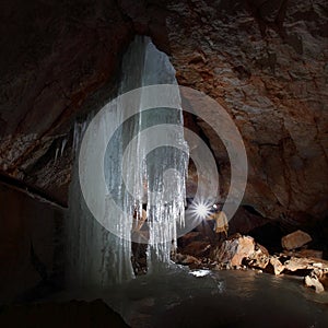 Caver in Dachstein Mammut Cave.