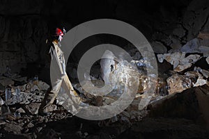 Caver in Dachstein Mammut Cave.