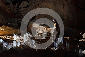 Caver in Dachstein Mammut Cave.