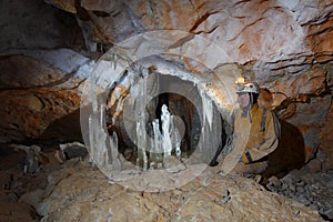 Caver in Dachstein Mammut Cave.