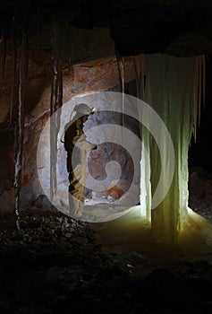Caver in Dachstein Mammut Cave.