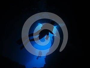 Cavern diver silhoutte