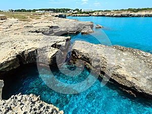 Cavern Grotta della poesia, Roca Vecchia, Salento sea coast, Italy photo