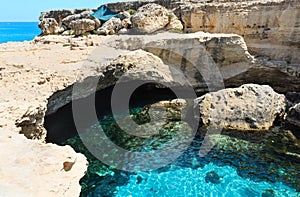 Cavern Grotta della poesia, Roca Vecchia, Salento sea coast, Italy