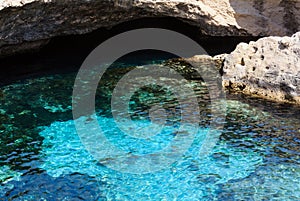 Cavern Grotta della poesia, Roca Vecchia, Salento sea coast, Italy