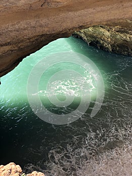 Cavern in Portugal and sea photo