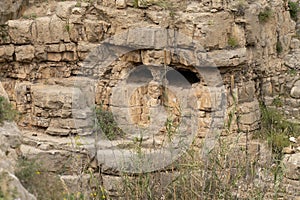 Caves above the Prat Stream, Israel photo