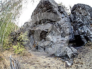 caves in basalt rocks near the Balandino