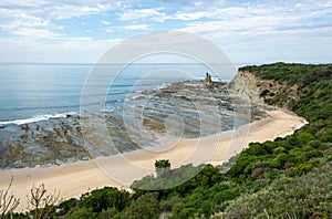 Caves Beach and Eagles Nest rock formation in Bunurong Marine and Coastal Park in Victoria, Australia