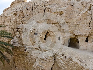 The caves  of the hermits are located near the Deir Hijleh Monastery - Monastery of Gerasim of Jordan in the Judean Desert in