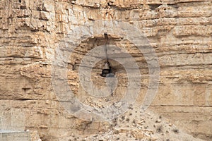 Caves of hermits in the monastery of St. George Hosevit Mar Jaris in Wadi Kelt near Mitzpe Yeriho in Israel