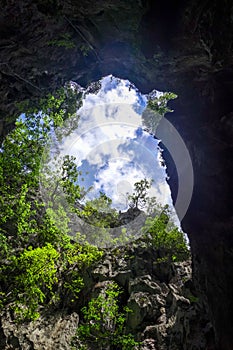 Caves in limestone cliffs, Phang Nga Bay, Thailand