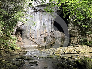 Caves in the limestone rocks of the Rak River canyon, Cerknica - Notranjska Regional Park, Slovenia - Krajinski park