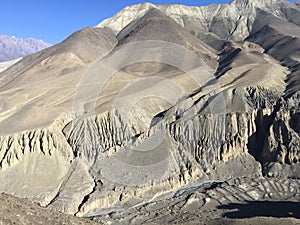 Caves near Muktinath in Mustang District, Nepal in Winter.