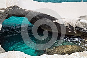 Caves and rock formations by the sea at Sarakiniko area