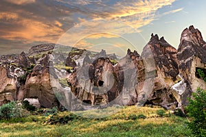 Caves and rock formations in the zelve valley cappadocia