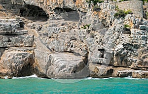 Caves on the rocks of the sea