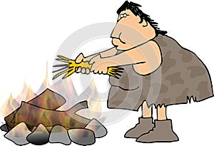 Cavewoman and a campfire