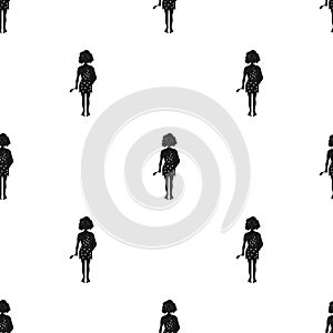 Cavewoman with stone tool icon in black style isolated on white background. Stone age pattern.