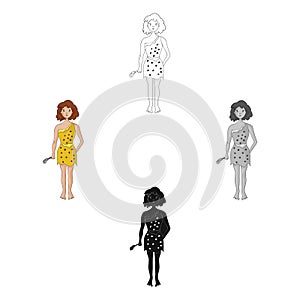 Cavewoman with stone tool icon in cartoon,black style isolated on white background. Stone age symbol stock vector