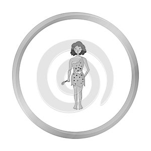 Cavewoman with stone tool icon in monochrome style isolated on white background. Stone age symbol stock vector