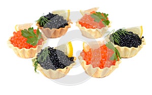 Caviar black and red is in a panary small basket