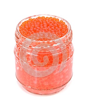 Caviar red in a glass jar