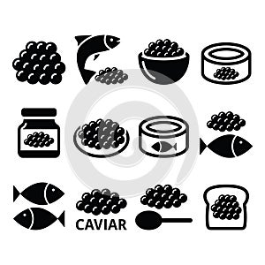 Caviar, roe, fish eggs icons set