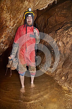 Caving barefoot in water