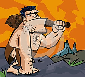 Cavman with big club in prehistoric