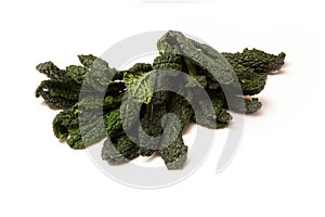 Cavolo Nero an Italian cabbage isolated on white studio background.