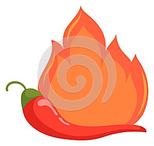 Cayenne pepper with burning flame. Spicy food symbol