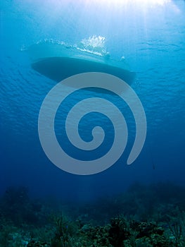 Cayman Island Dive Boat over a Reef